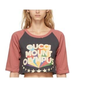Gucci Mount Olympus Women’s T Shirt Size Small Cropped Designer Raw Hem Raglan